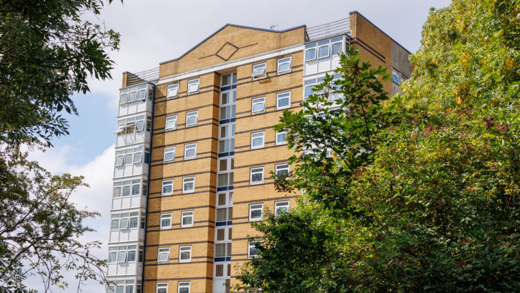 A high rise building run by Solihull Community Housing